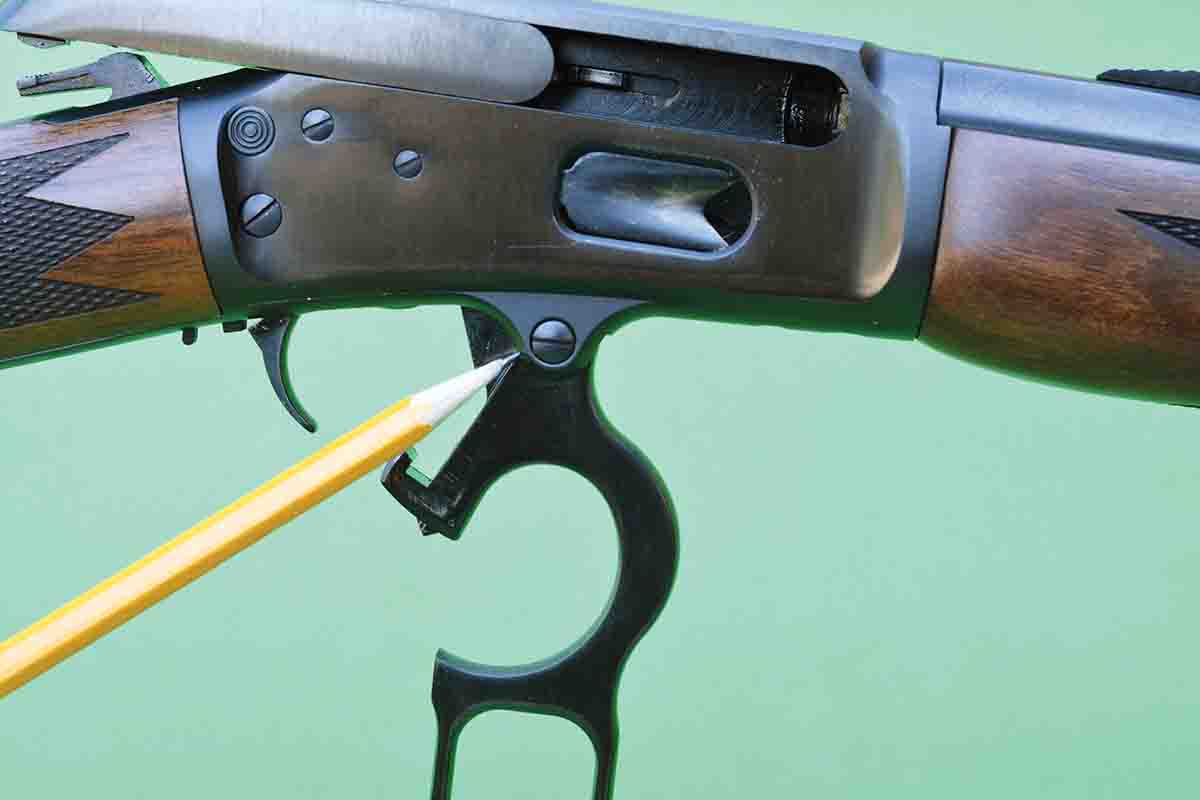 The Marlin Model 1894 Classic lever pivots off of a single screw, which results in a short, fast, lever throw.
